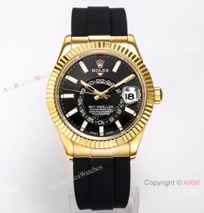 Swiss Grade Rolex Sky-Dweller Gold Case Oysterflex Strap 9001 Automatic Watch 42mm